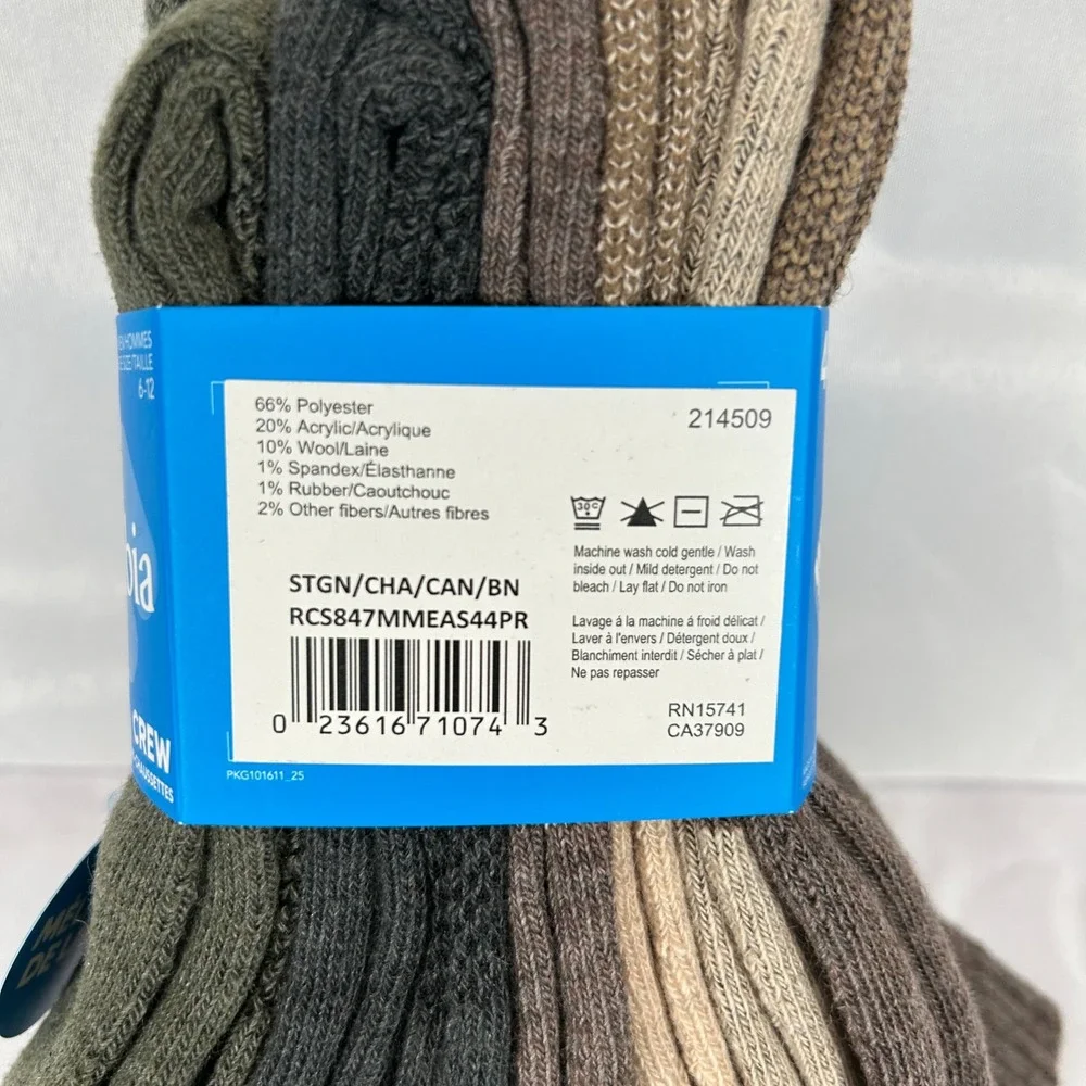 Columbia Mens 4 Pack Wool Blend Crew Socks Green Brown Tan Grey RCS847MMEAS44PR